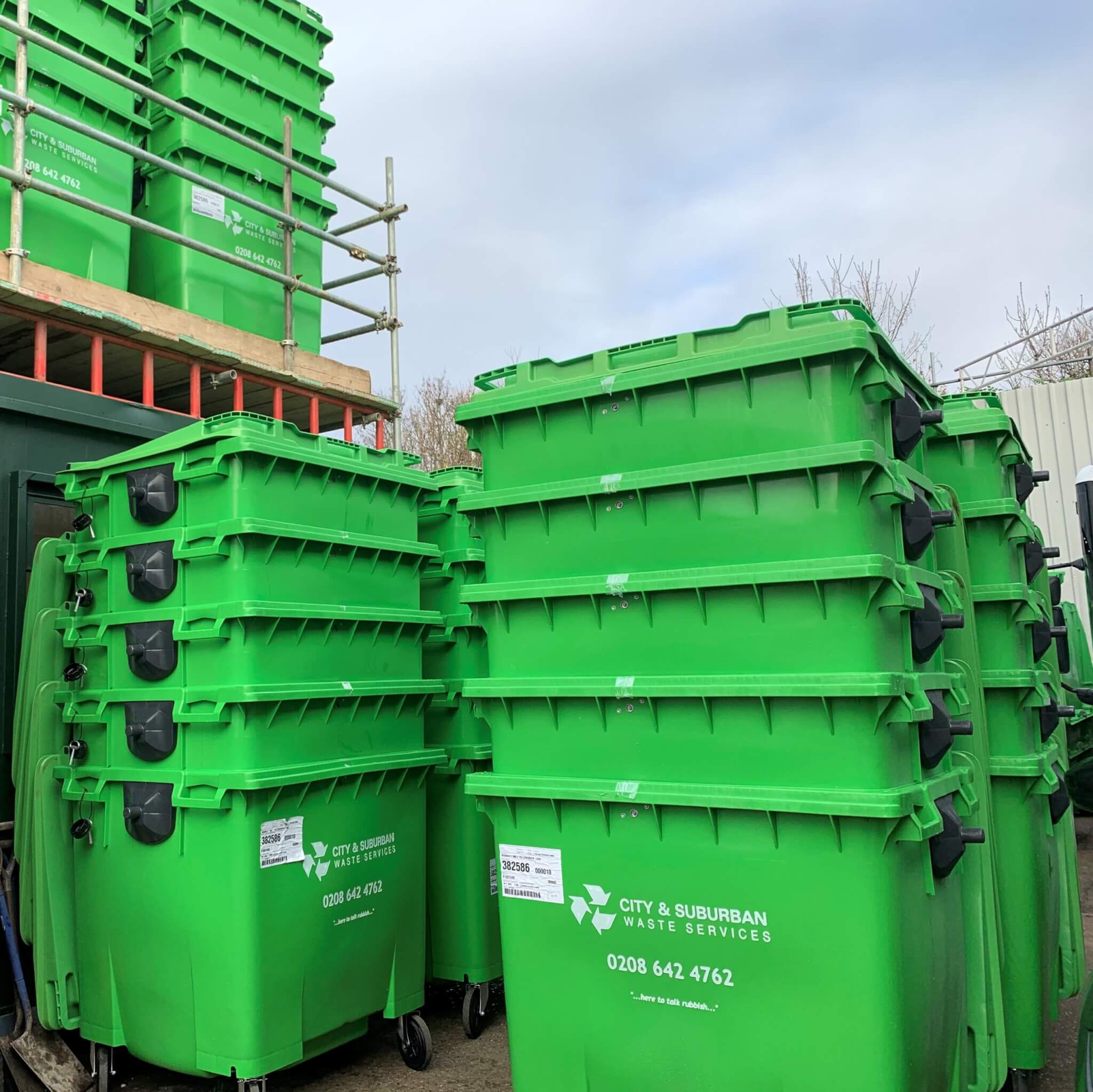 Wheelie bins stacked up